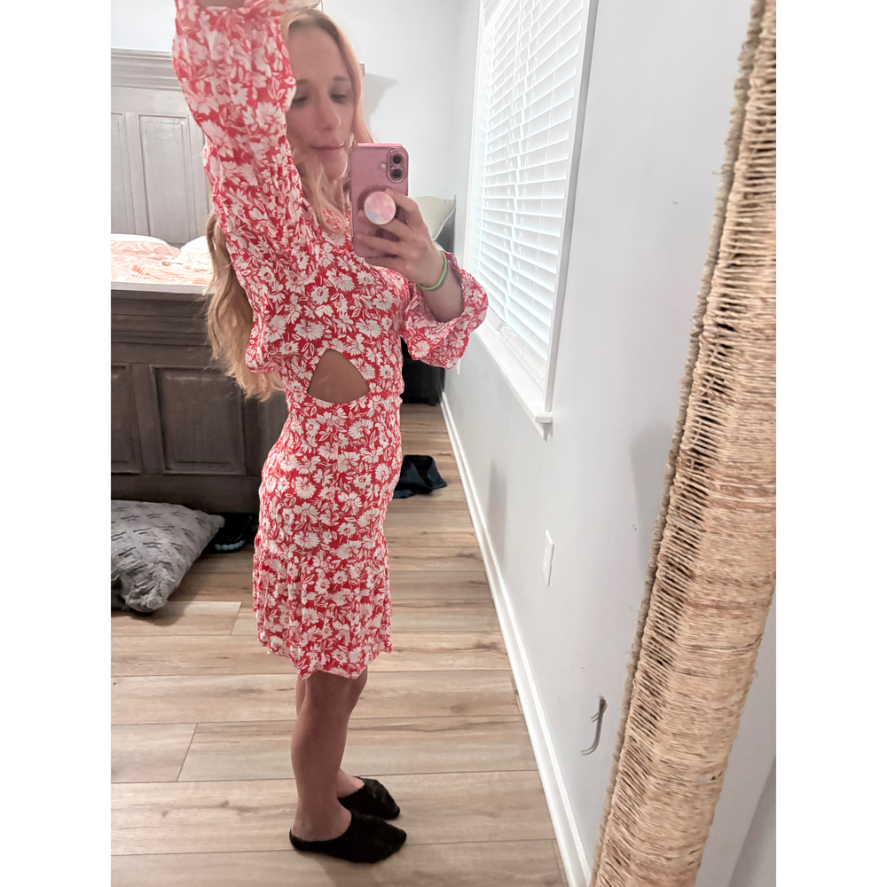 Topshop Red Floral Cutout Mini Dress - Picture 2 of 6